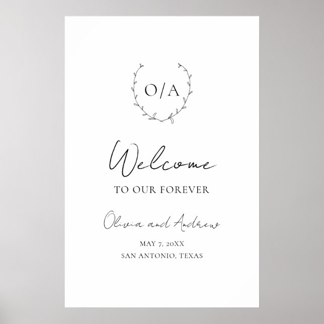 Póster Escudo de guirnalda monograma clásico matrimonio e (Frente)