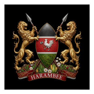 Póster Escudo de Kenia símbolo emblema bandera país león