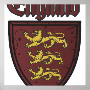 Póster Escudo de madera de los leones de Inglaterra tres