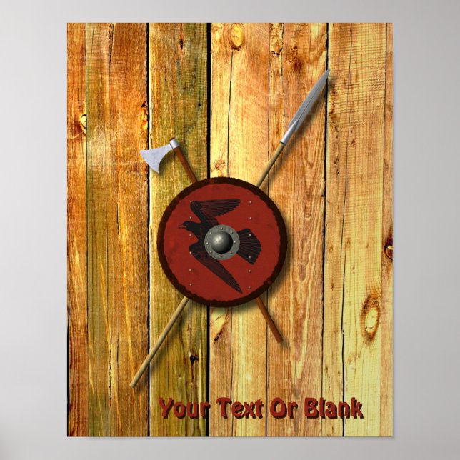 Póster Escudo De Raven Viking Y Armas (Frente)