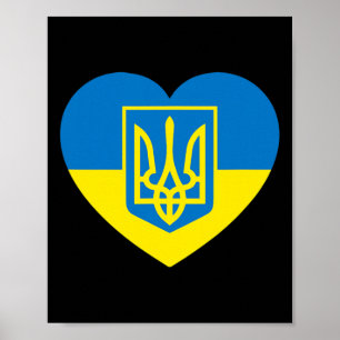 Póster Escudo de Ucrania en el corazón de la bandera Soli