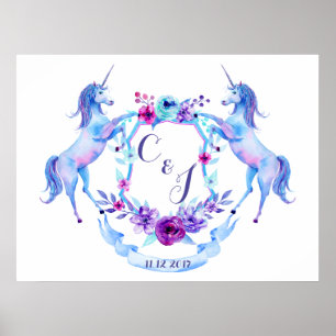 Póster Escudo del unicornio de la acuarela