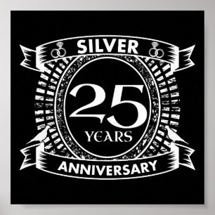 Póster escudo plateado del 25 aniversario del boda