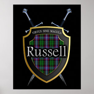 Póster Escudo y Espadas del Clan Russell Tartán Imprimir
