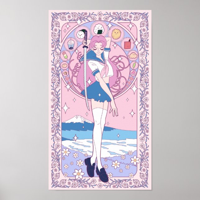 Póster Escuela de anime rosa de Japón Art Nouveau (Frente)