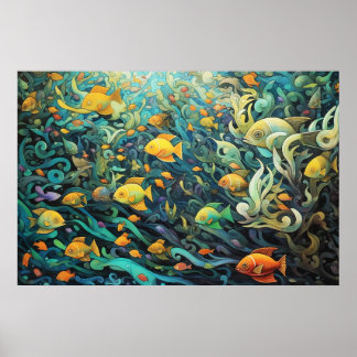 Póster Escuela de peces de arrecife