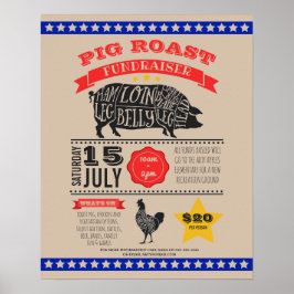 Póster escuela de recaudación de fondos de asado de cerdo