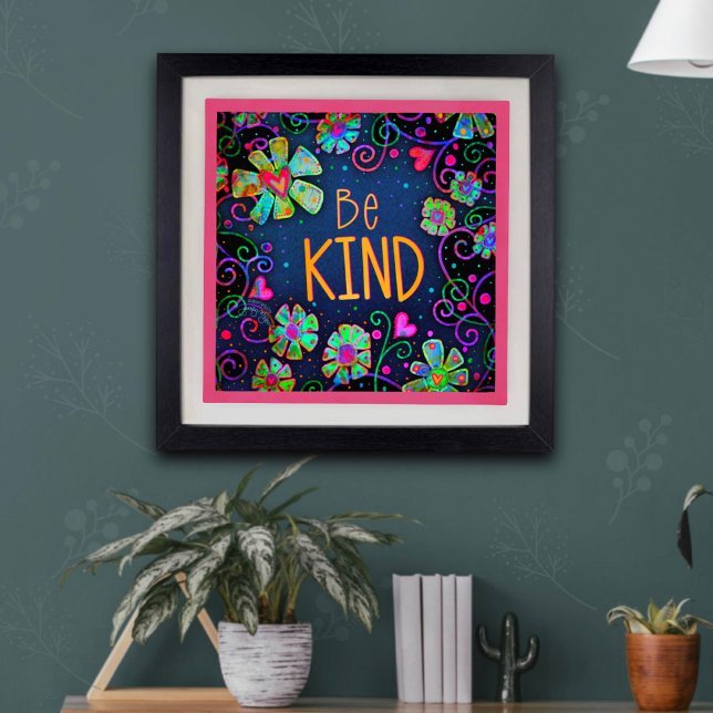Póster Escuela floral azul Inspiradora "Be Kind" (Subido por el creador)