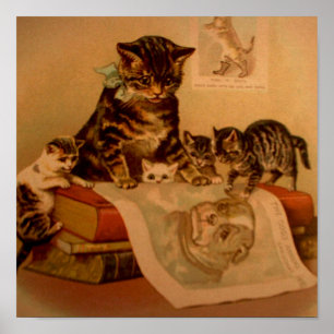 Póster Escuela Kittens y Books Kitty