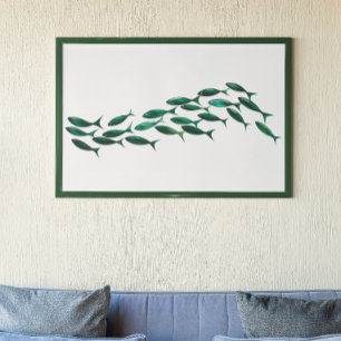 Póster Escuela Verde de Acuarela de Pescado