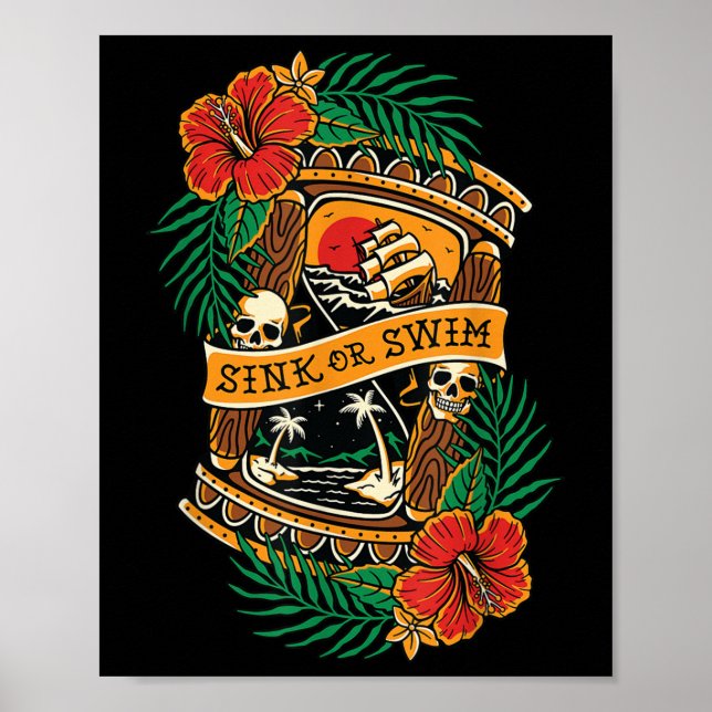 Póster Escuela vieja tradicional de tatuajes norteamerica (Frente)