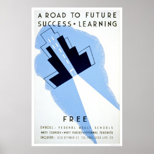 Póster Escuelas para adultos gratuitas 1938 WPA