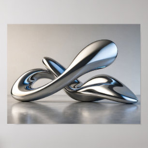Póster Escultura 3D abstracta de metal líquido Chrome