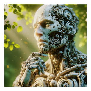 Póster Escultura de cara de robot linda de fantasía