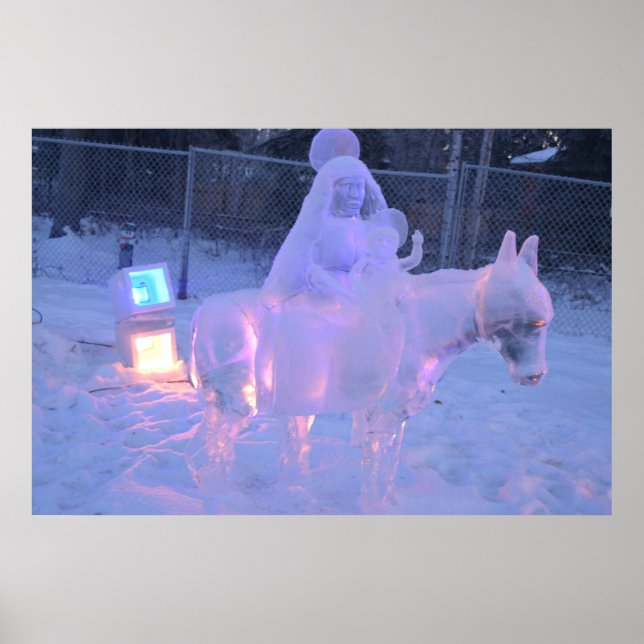 Póster Escultura De Invierno De Nieve Nocturna María Y Ni (Frente)