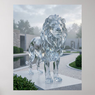 Póster Escultura de León de Vidrio Amanecer