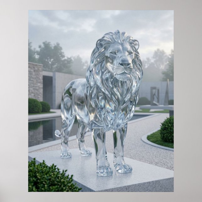 Póster Escultura de León de Vidrio Amanecer (Frente)