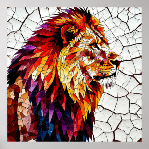 Póster Escultura de León en Mosaico Colorido