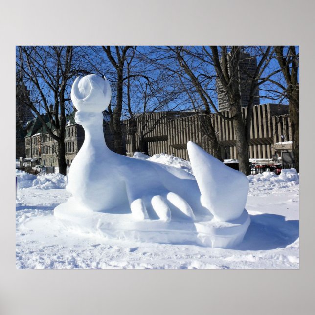 Póster Escultura de nieve de foca, Quebec, Canadá (Frente)