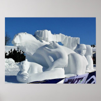Póster Escultura de Nieve de Oso Polar, Quebec, Canadá
