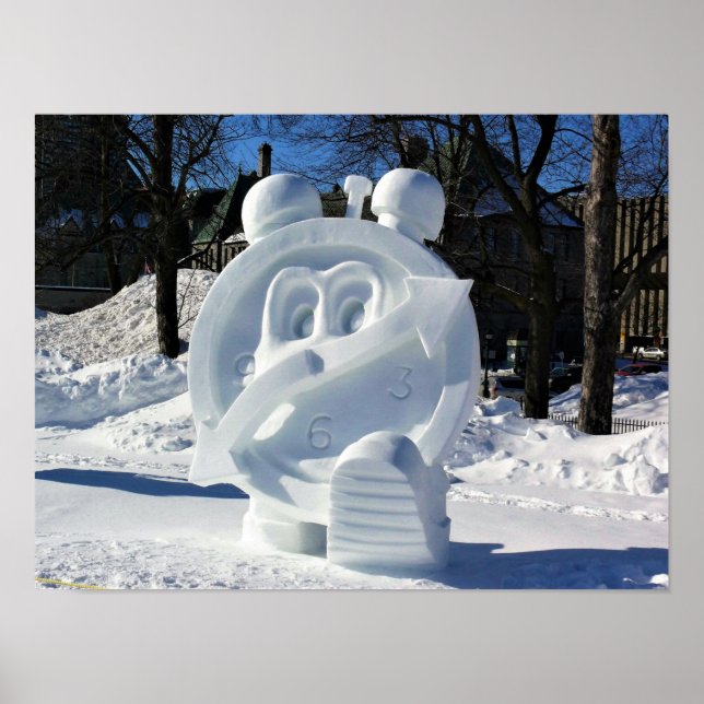 Póster Escultura de Nieve Reloj, Quebec, Canadá (Frente)