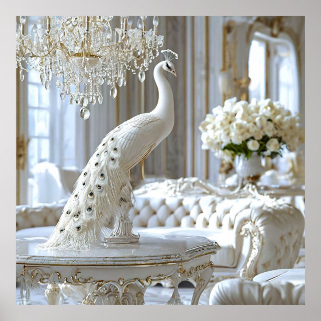 Póster Escultura de pavo real blanco (Frente)