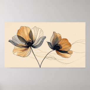 Póster Escultura elegante en bajo relieve floral blanco