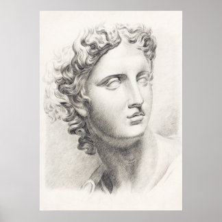 Póster Escultura griega antigua retrato negro y blanco