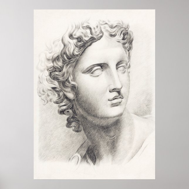 Póster Escultura griega antigua retrato negro y blanco (Frente)