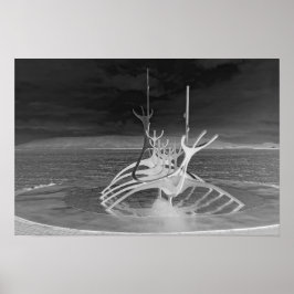 Póster Escultura Sun Voyager, Islandia, B/N invertido