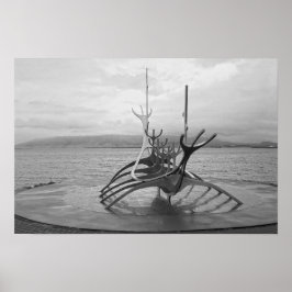 Póster Escultura Sun Voyager, Reikiavik, Islandia, B/N