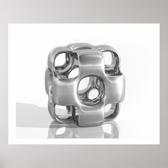 Póster Escultura virtual en aluminio pulido en cubos (Frente)