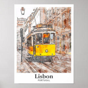 Póster Escurrimiento de la mano de la acuarela de Lisboa 