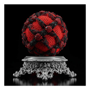 Póster Esfera de Mandelbrot roja y negra sobre pedestal d