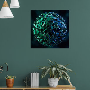 Póster Esfera de mosaico facetado 3D abstracto