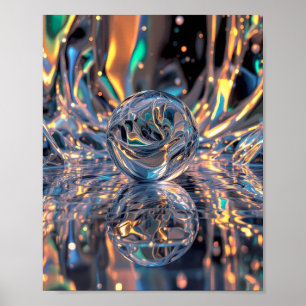 Póster Esfera de vidrio abstracto con reflexiones - Esfer