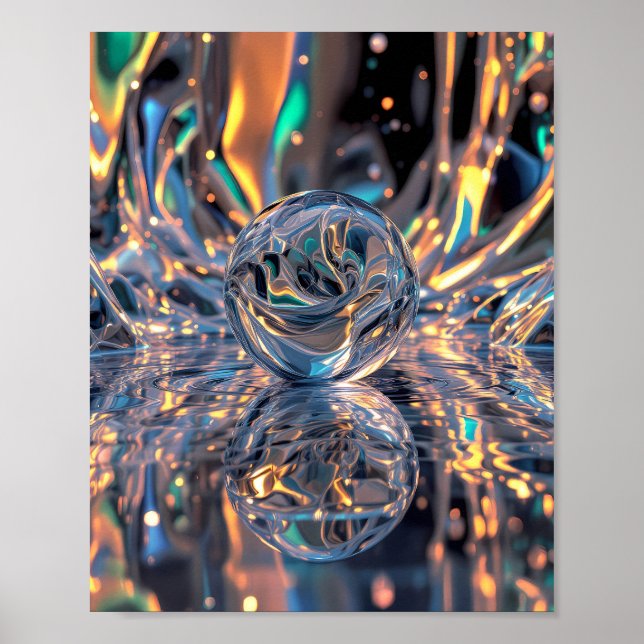 Póster Esfera de vidrio abstracto con reflexiones - Esfer (Frente)