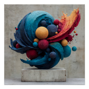Póster Esfera Vibrante Agrietada Escultura de Color Explo