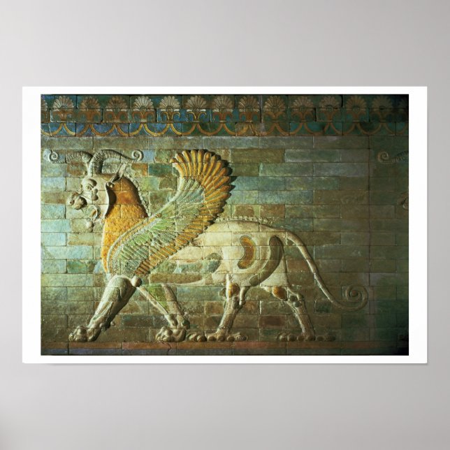 Póster Esfinge, detalle de un friso, Mesopotamian, c.500 (Frente)