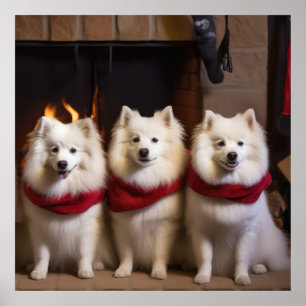 Póster Eskimo Americano junto a la Chimenea Navidad