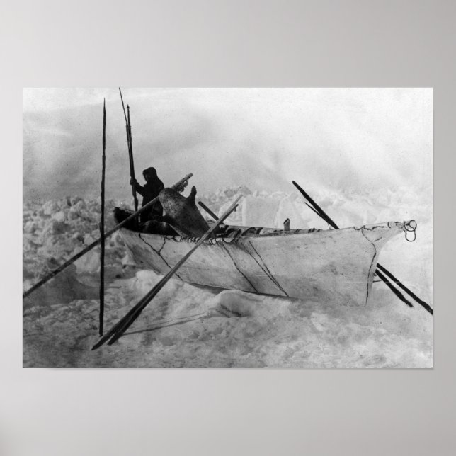 Póster Eskimo en barco hecho con piel llamado Omiak (Frente)