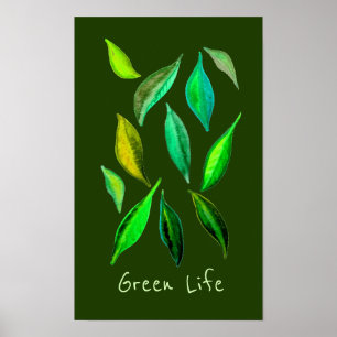 Póster Eslogan de vida verde ilustración de hojas eco