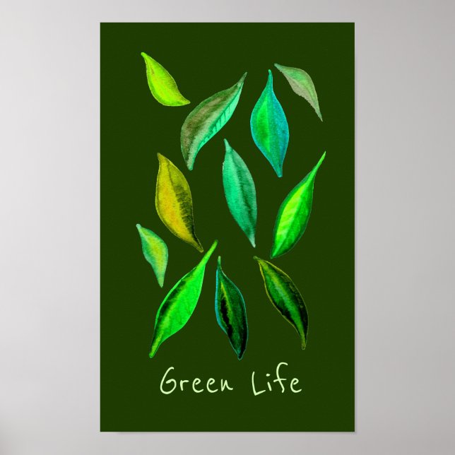Póster Eslogan de vida verde ilustración de hojas eco (Frente)