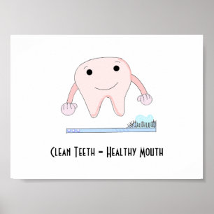 Póster Eslogan dental con diente rosa y cepillo de diente