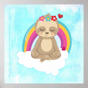 Póster Eslogan marrón, meditando en una nube