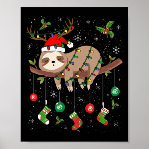Póster Eslogans Xmas Lughing Reindeer Santa Hat Sloth Chr