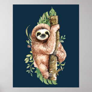 Póster Eslora de acuarela y hojas tropicales