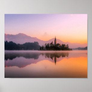 Póster Eslovenia al atardecer
