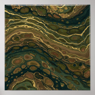 Póster Esmeralda & Oro: Textura Abstraída Fluida Marmolea