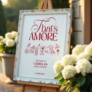 Póster Eso es Amore Bridal Shower dibujado a mano en rojo